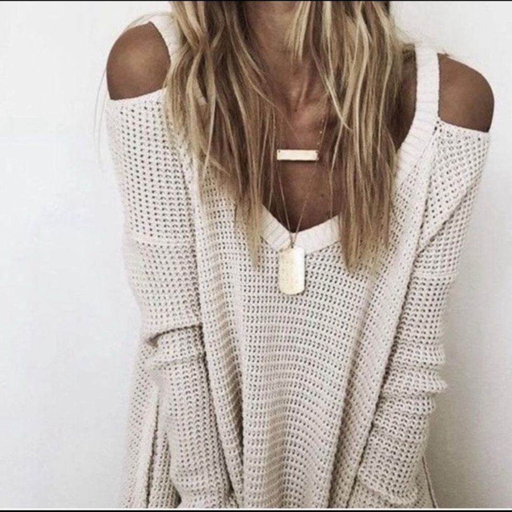 Free People Women's Cream Waffle Knit off the shoulder Sweater